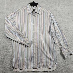IKE BEHAR NEW YORK Mens Striped Dress Shirt Cotton Medium Long Sleeve Button Up